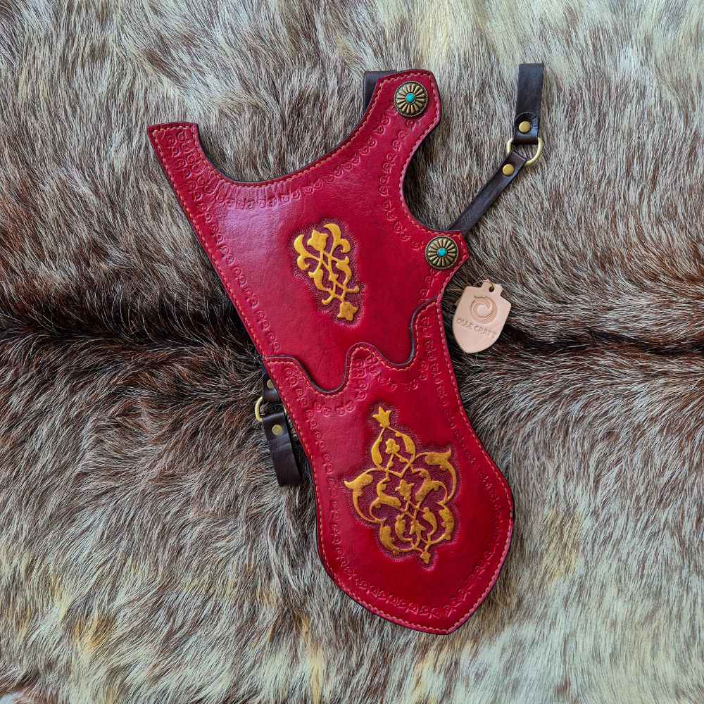Olle Craft Ottoman Carving Lederköcher mit Handschnitzerei Rot